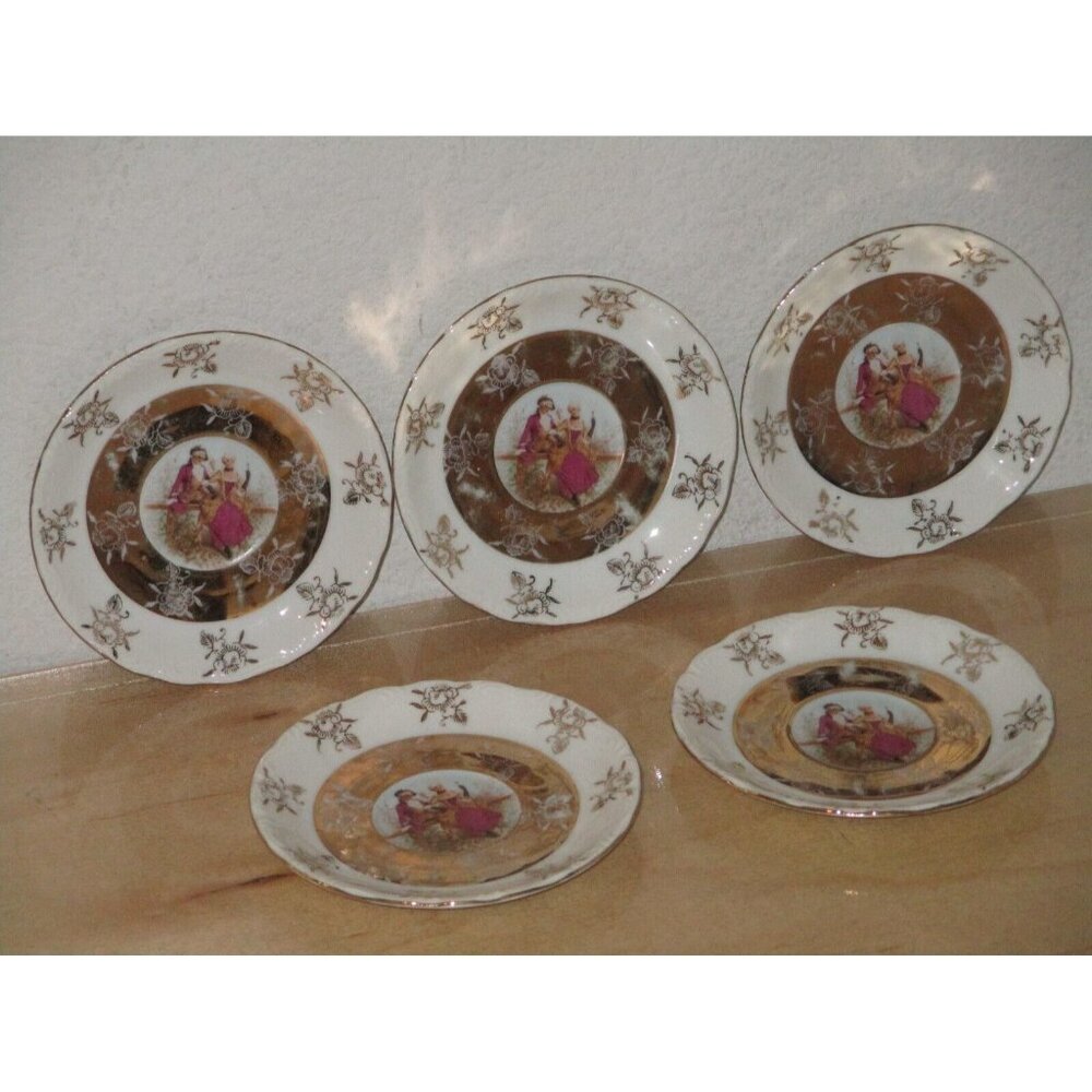 Victorian Desert Plates Lot of 5 Pieces with Romantic Couple in the Countryside